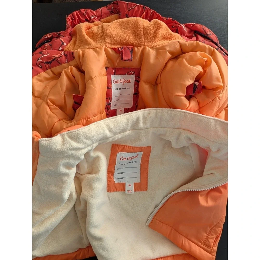 Cat & Jack‎ Toddler 3-in-1 Puffer Jacket Set Orange Woodland Animals Child 12m